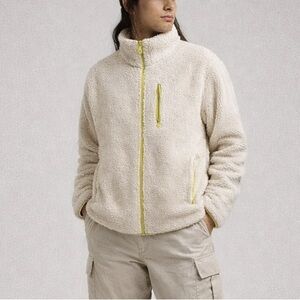 Lime Green Accent Sherpa Fleece Jacket Cozy Sustainable Outdoor Gorpcore size M